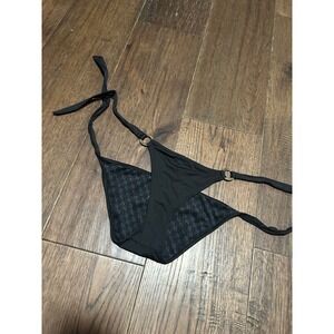 Victoria's Secret Black Monogram Logo Ring Side Tie Bikini Bottom XS